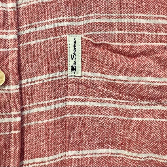 Ben Sherman The Original Pink Striped linen blend Short Sleeve Shirt size small - Picture 5 of 9